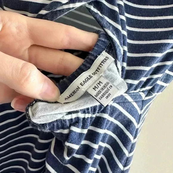 American Eagle Outfitters Blue and White Fit & Flare Dress w/ Crossed Open Back - Picture 15 of 16